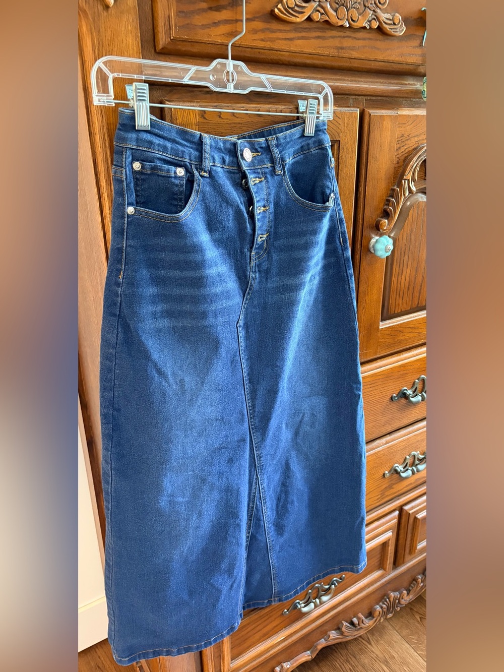 Dark Blue Women's Denim Skirt with Button Fly